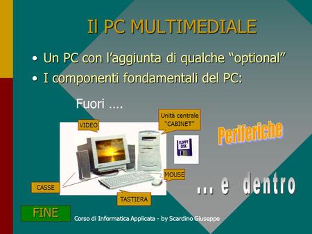 Corso di Informatica Applicata - by Scardino Giuseppe Il PC MULTIMEDIALE Un PC con laggiunta di qualche optionalUn PC con laggiunta di qualche optional.